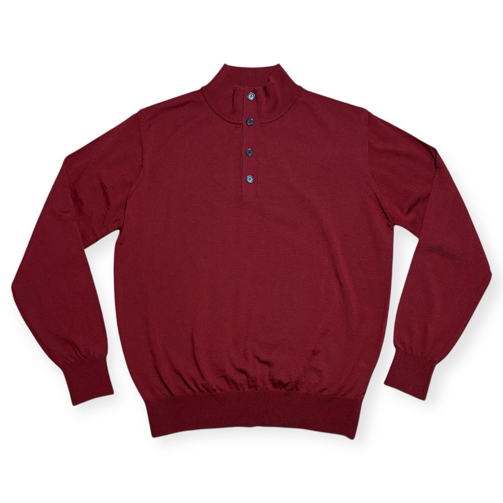 J. Hilburn Wool Cashmere Blend 1/4 Button Mock Neck Sweater In Red Wine Sz L